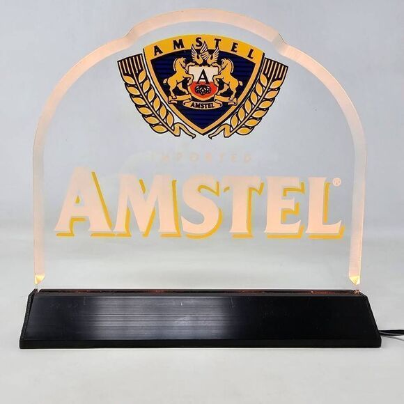 AMSTEL IMPORTED BEER EDGE LIT LIGHTED BACK BAR SIGN MAN CAVE 8" X 8" - Picture 1 of 7